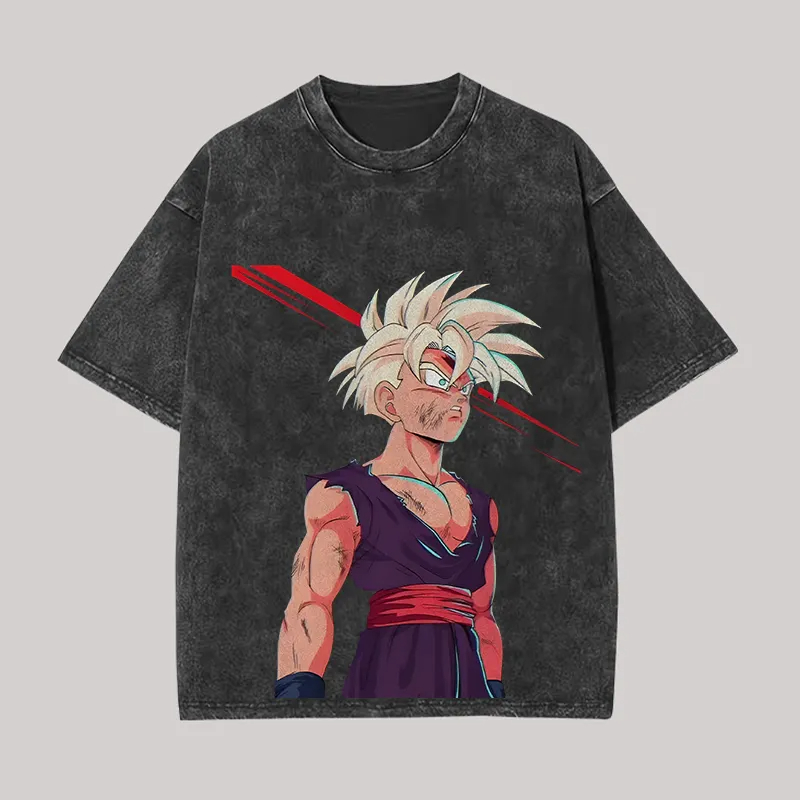 Acid Wash Vintage Graphic T Shirt - Camiseta Gohan Dragon Ball Z Anime