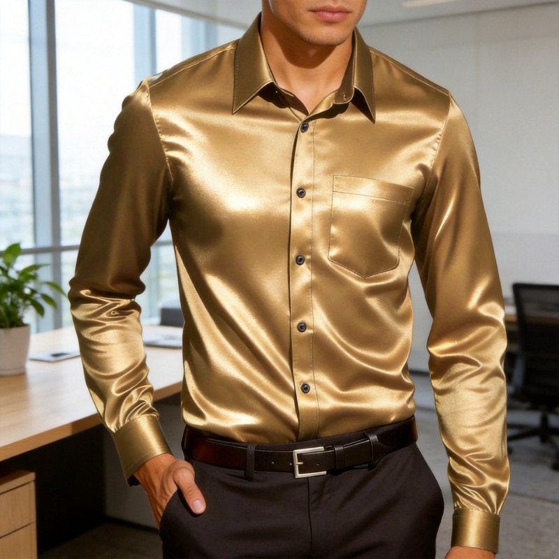 Mens Satin Silk Dress Shirt - Camisa de vestir para hombre, estilo