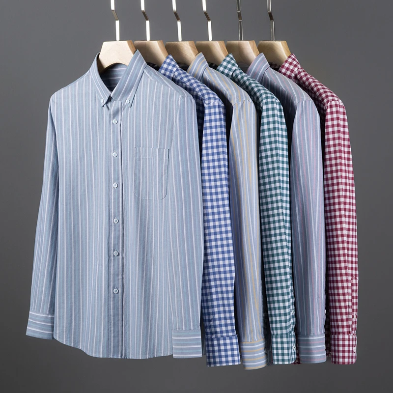 Oxford Cotton Casual Shirt Business - Camisa de Hombre de Manga Larga,