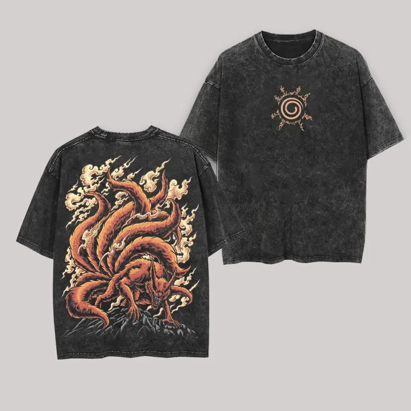 Acid Wash Vintage Graphic T Shirt - Camiseta Kurama Kyuubi Naruto Vintage con