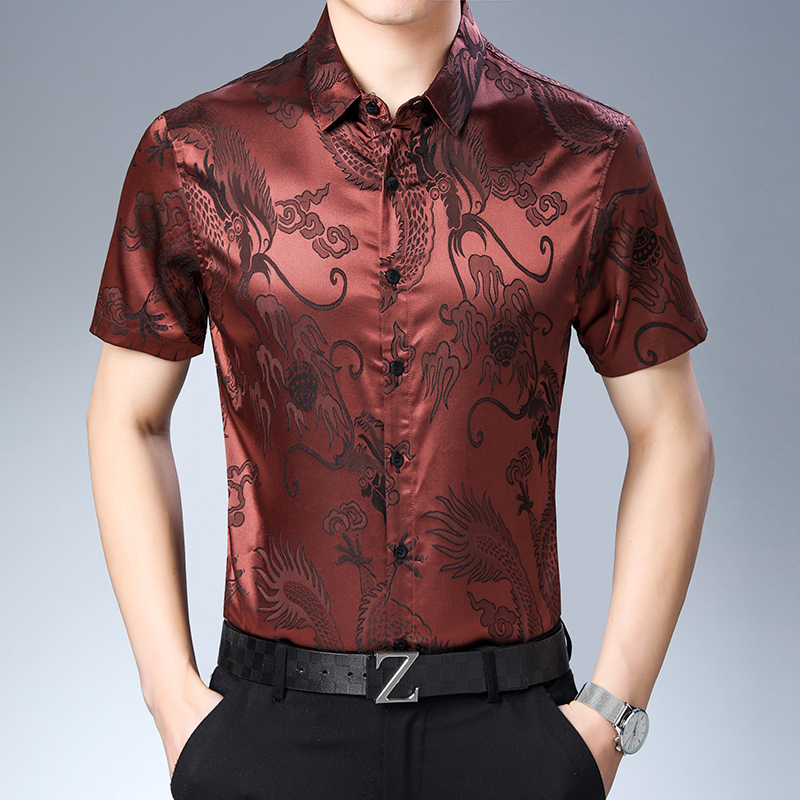 Camisa de seda con patrón de m - Mens Satin Silk Dress Shirt reseña y precio