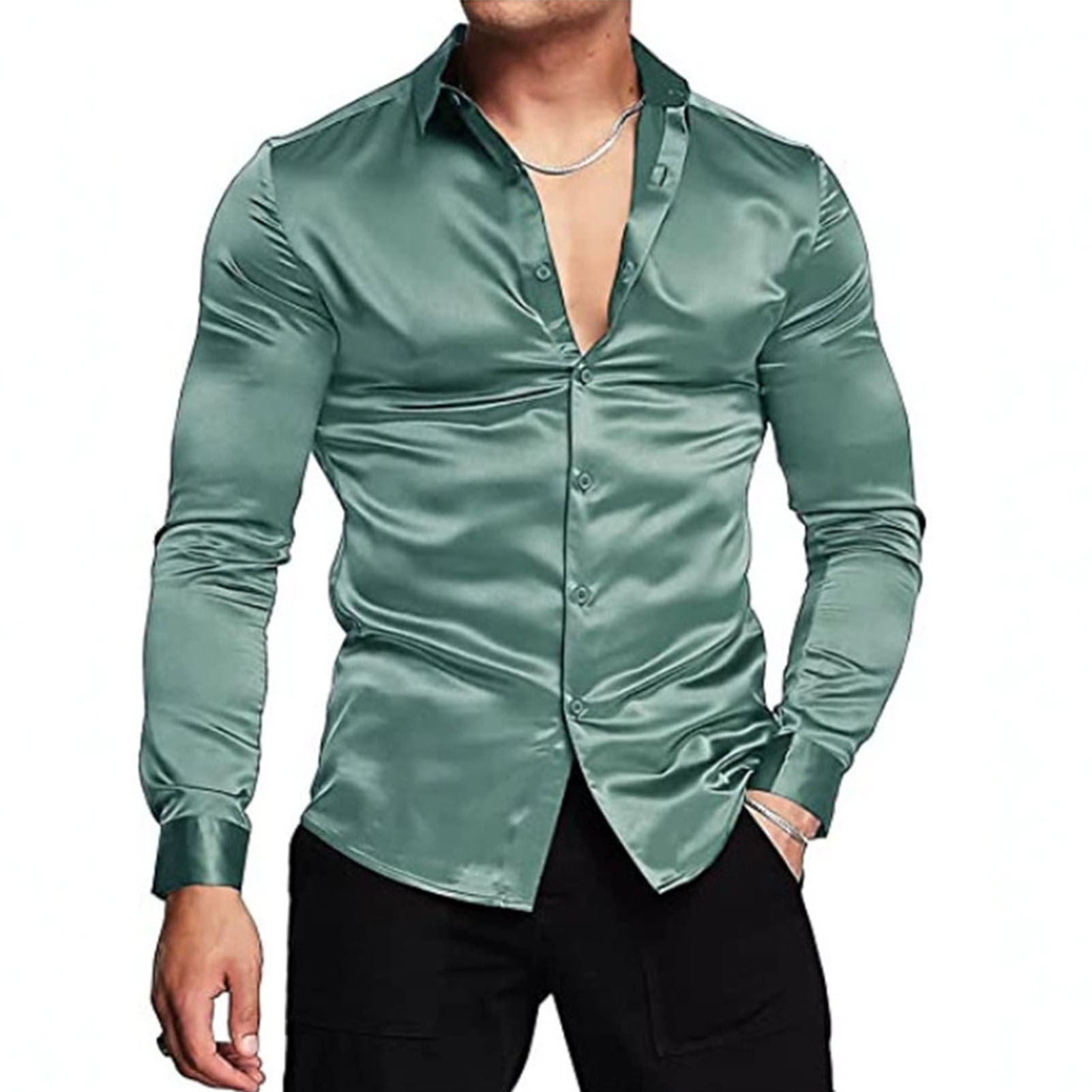 Camisas de satén de seda para  - Mens Satin Silk Dress Shirt reseña y precio