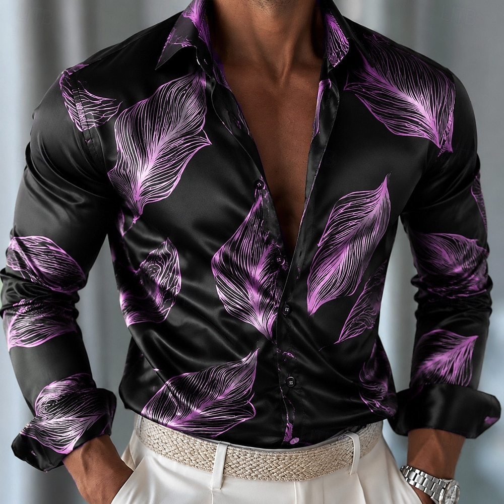 Camisa de Satén con Estampado  - Mens Satin Silk Dress Shirt reseña y precio