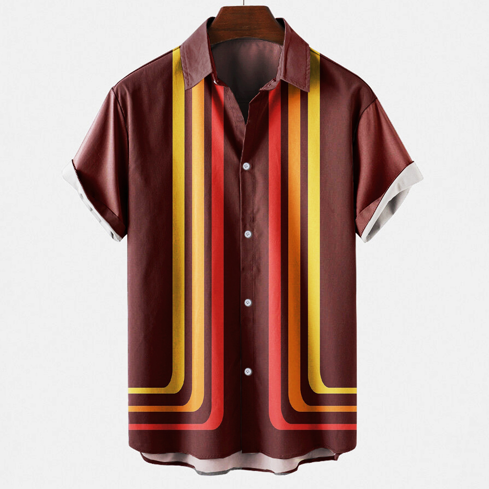 Camisa de boliche a rayas de e - Short Sleeve Bowling Shirt Retro reseña y precio